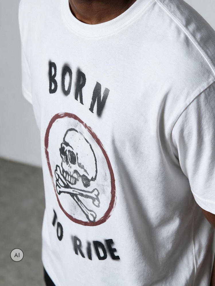 Religion White Born To Ride Skull T-Shirt - Image 6 of 6