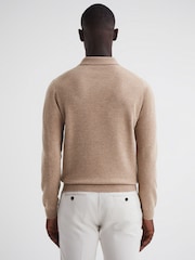 Reiss Camel Swifts Merino Wool Open Collar Top - Image 5 of 5