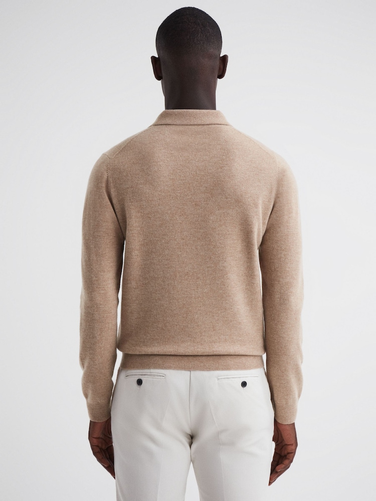 Reiss Camel Swifts Merino Wool Open Collar Top - Image 5 of 5