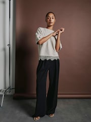 ONLY Natural Short Sleeve Knit Jumper With Lace Hem - Image 2 of 6