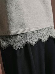 ONLY Natural Short Sleeve Knit Jumper With Lace Hem - Image 3 of 6