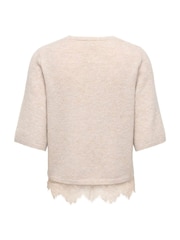 ONLY Natural Short Sleeve Knit Jumper With Lace Hem - Image 5 of 6