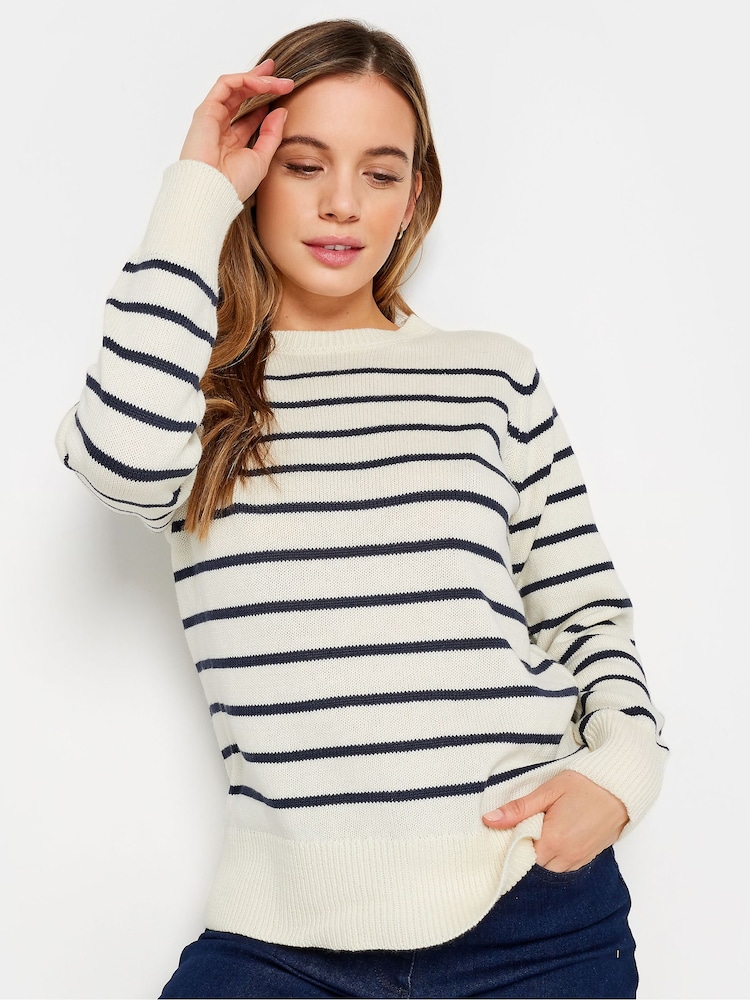 M&Co Blue Petite Striped Scoop Neck Jumper - Image 1 of 5 M&Co Blue Petite Striped Scoop Neck Jumper - Image 1 of 5