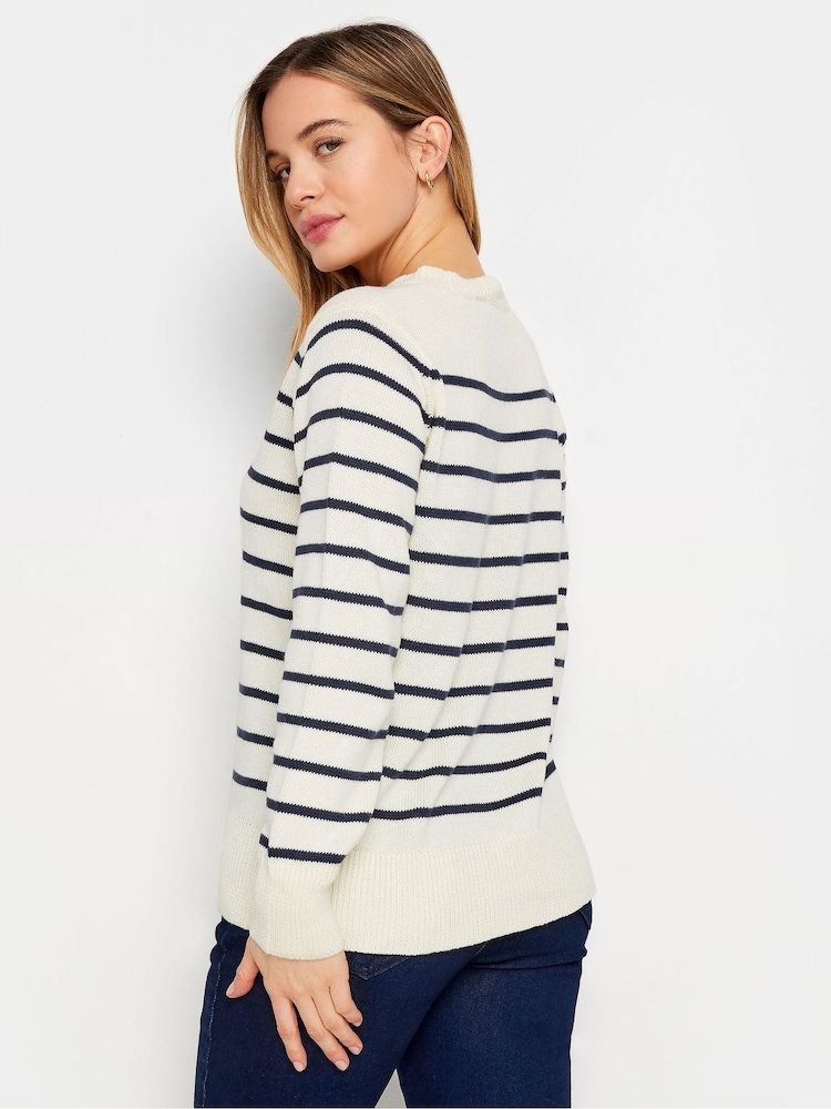 M&Co Blue Petite Striped Scoop Neck Jumper - Image 2 of 5 M&Co Blue Petite Striped Scoop Neck Jumper - Image 2 of 5