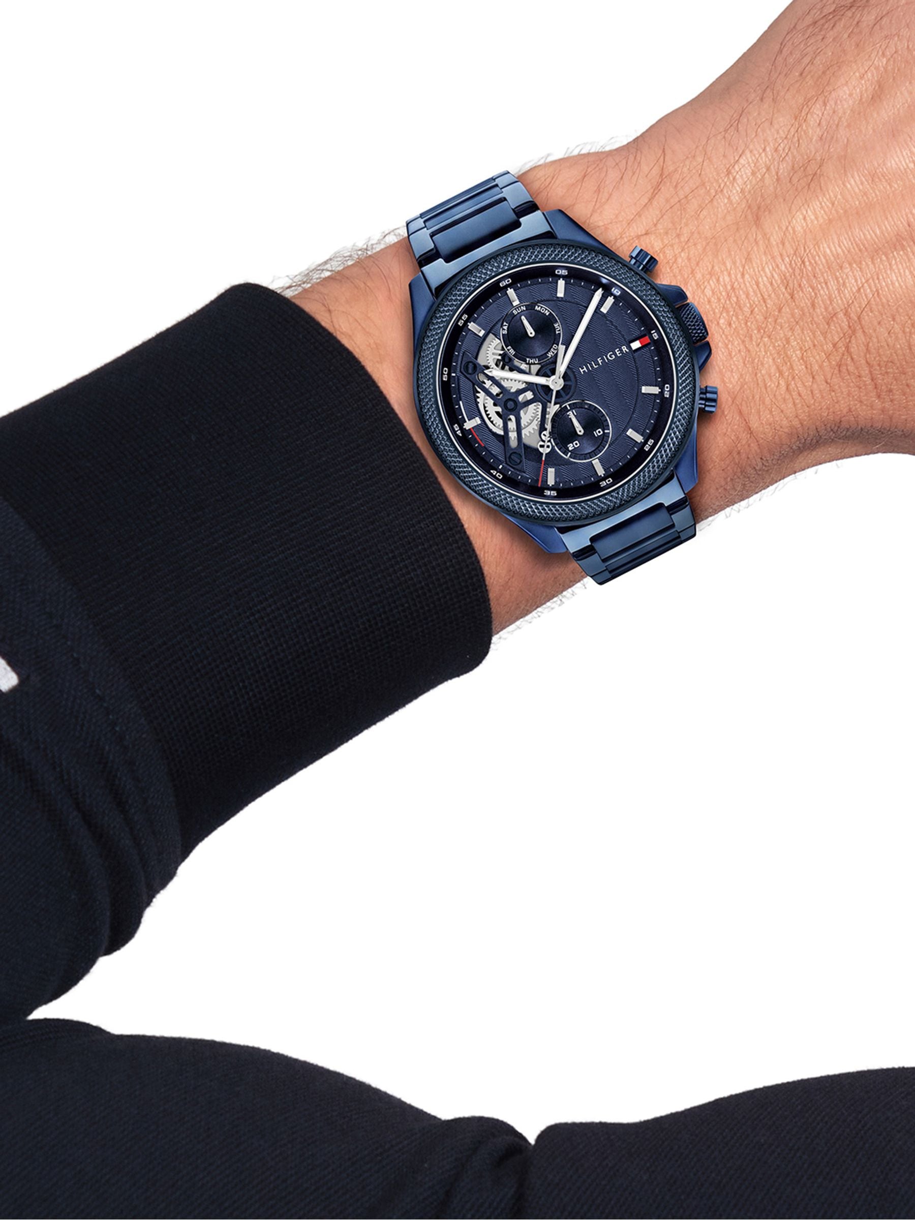 Tommy Hilfiger Men'S Skeleton Dial Blue Ip Bracelet Watch - Image 6