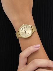 HUGO Gold Glossy Light Yellow PVD Mesh Bracelet Watch - Image 1 of 5