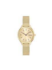 HUGO Gold Glossy Light Yellow PVD Mesh Bracelet Watch - Image 3 of 5