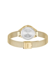 HUGO Gold Glossy Light Yellow PVD Mesh Bracelet Watch - Image 4 of 5