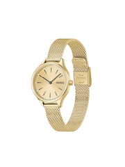 HUGO Gold Glossy Light Yellow PVD Mesh Bracelet Watch - Image 5 of 5