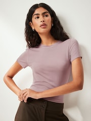 Purple Soft Touch Ribbed Short Sleeve T-Shirt with TENCEL™ Lyocell - Image 1 of 5