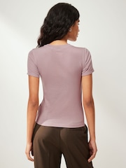 Purple Soft Touch Ribbed Short Sleeve T-Shirt with TENCEL™ Lyocell - Image 2 of 5