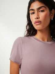 Purple Soft Touch Ribbed Short Sleeve T-Shirt with TENCEL™ Lyocell - Image 3 of 5