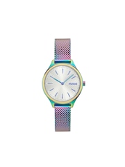 HUGO Metallic Glossy Light Yellow PVD Mesh Bracelet Watch - Image 3 of 5