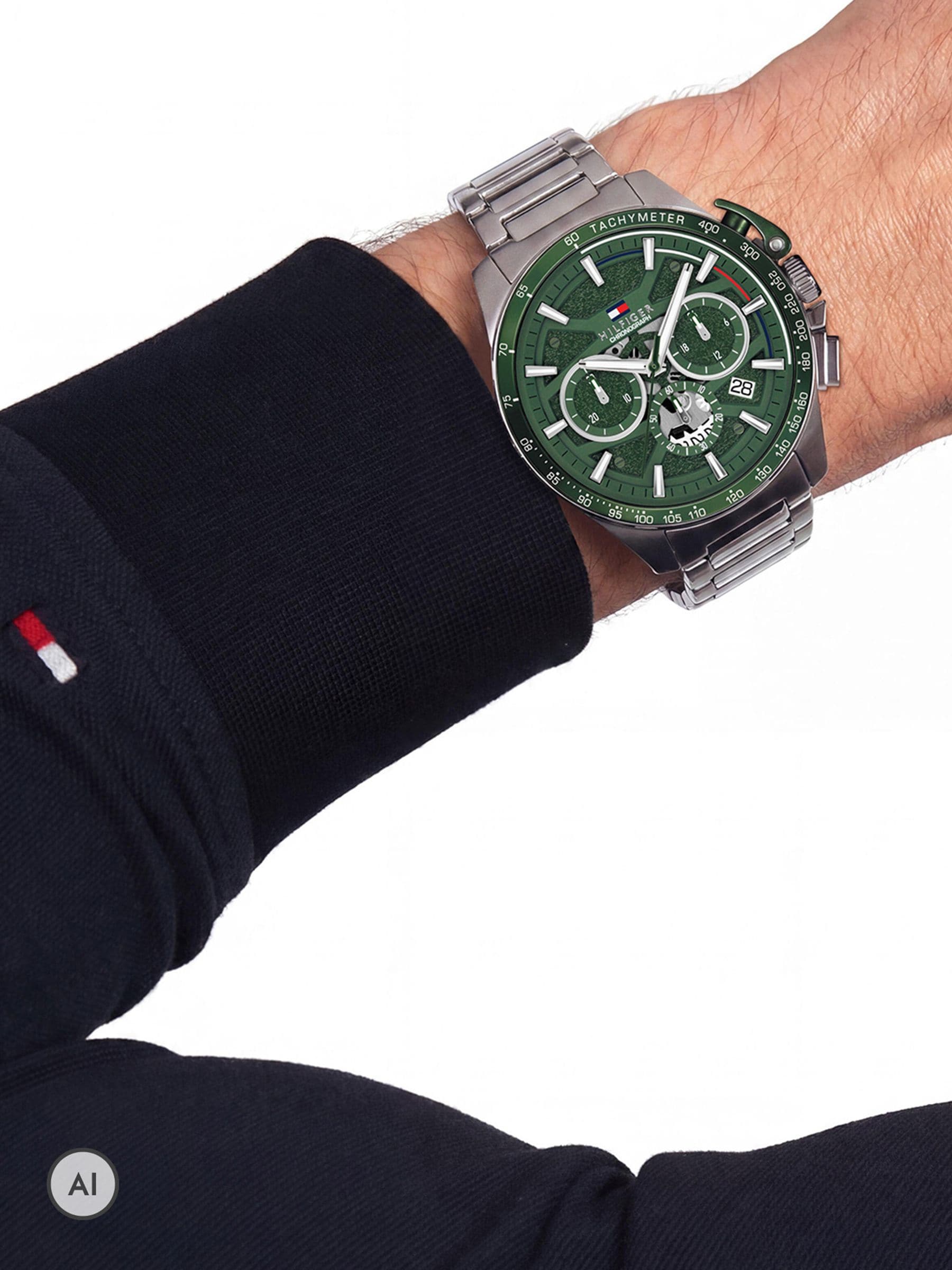 Tommy Hilfiger 1792293 Bank Stainless Steel Green Dial Watch - Image 8