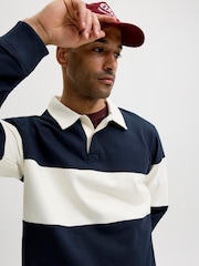 JACK & JONES Blue Relaxed Fit Colour Block Rugby Polo Shirt - Image 3 of 7