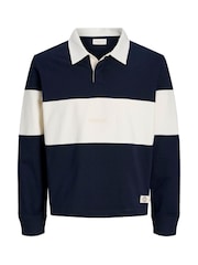 JACK & JONES Blue Relaxed Fit Colour Block Rugby Polo Shirt - Image 5 of 7