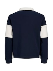 JACK & JONES Blue Relaxed Fit Colour Block Rugby Polo Shirt - Image 6 of 7