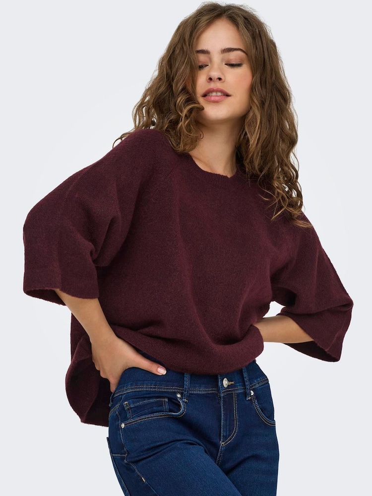 ONLY Burgundy Red 3/4 Sleeve Jumper - Image 1 of 6 ONLY Burgundy Red 3/4 Sleeve Jumper - Image 1 of 6