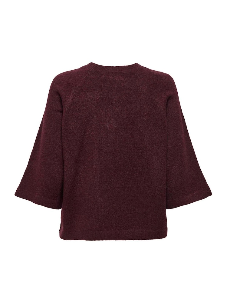 ONLY Burgundy Red 3/4 Sleeve Jumper - Image 6 of 6 ONLY Burgundy Red 3/4 Sleeve Jumper - Image 6 of 6