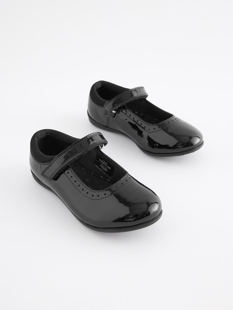 Black Patent Wide Fit (G) School Leather Mary Jane Brogues - Image 1 of 5