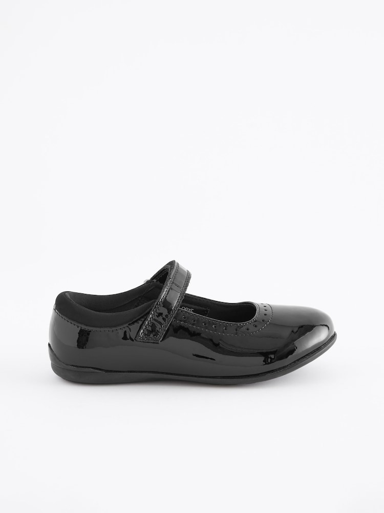 Black Patent Wide Fit (G) School Leather Mary Jane Brogues - Image 2 of 5