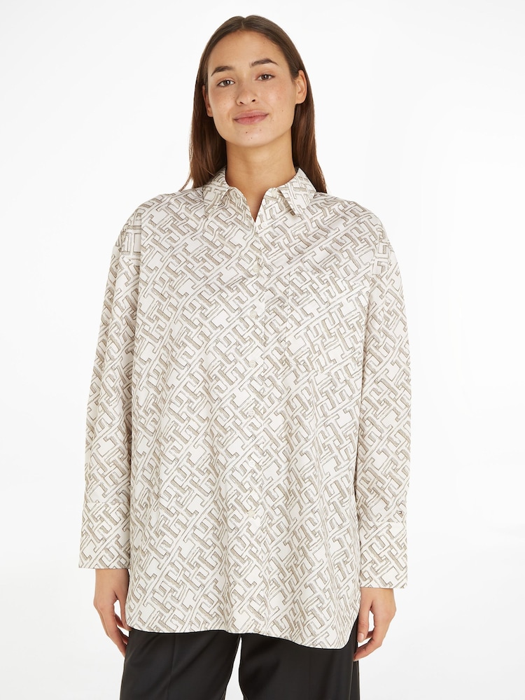 Tommy Hilfiger Abstract Logo Loose Fit White Shirt - Image 1 of 6 Tommy Hilfiger Abstract Logo Loose Fit White Shirt - Image 1 of 6
