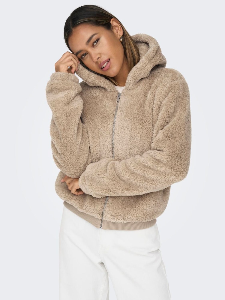 Chaqueta de peluche con capucha y cremallera de ONLY - Imagen 1 de 6