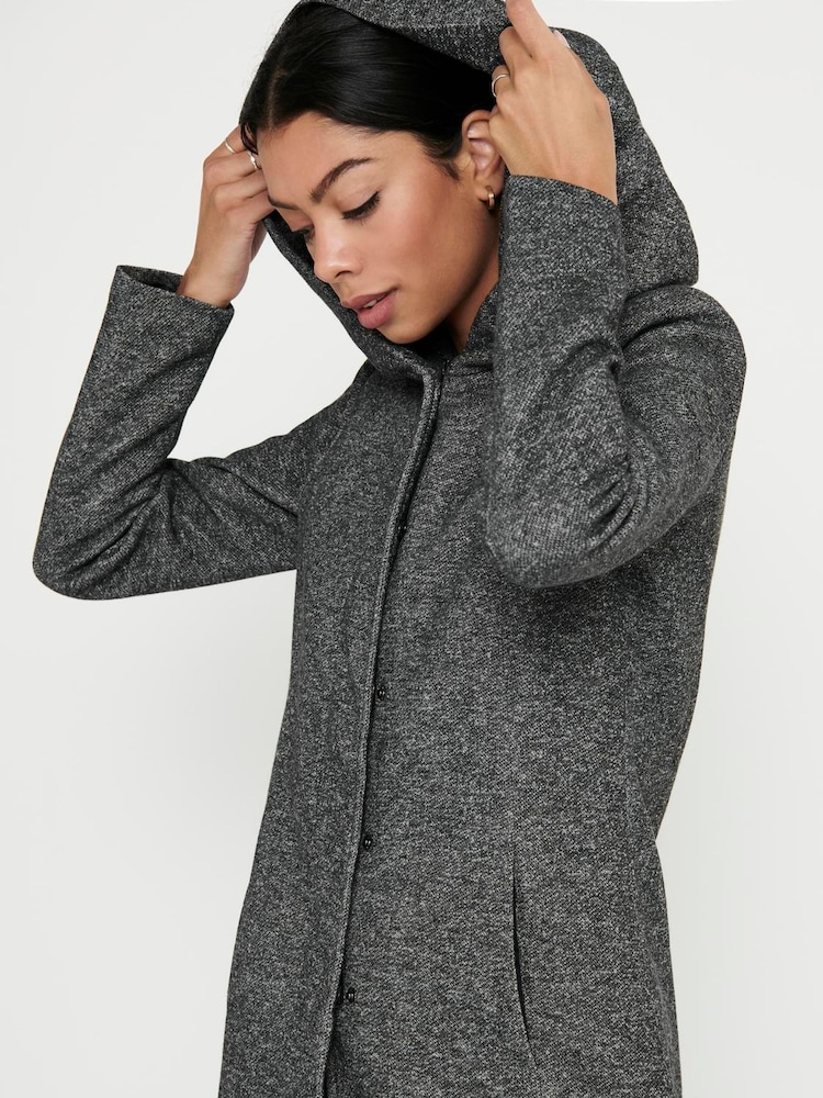 ONLY Grey Midi Coat With Hoodie - Image 2 of 7 ONLY Grey Midi Coat With Hoodie - Image 2 of 7