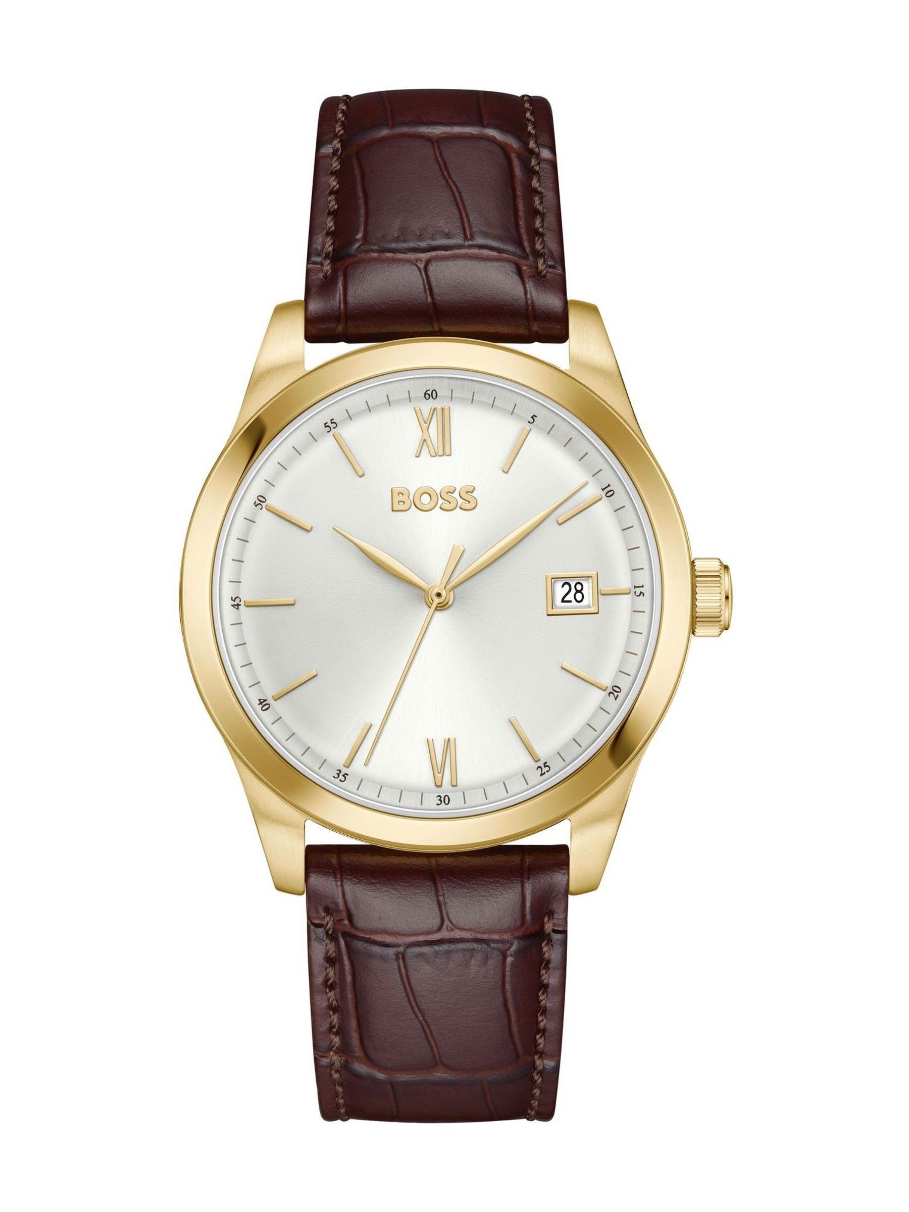 Boss Men's Gold Langford Brown Leather Strap Watch