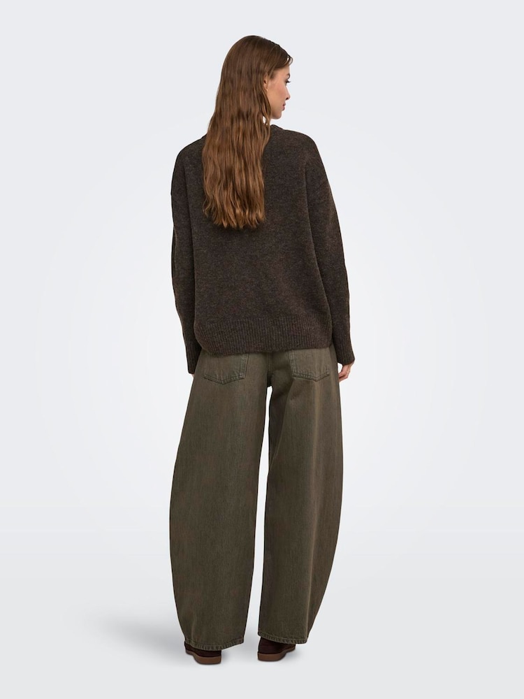 ONLY Brown Round Neck High Low Hem Loose Fit Jumper - Image 2 of 6