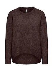 ONLY Brown Round Neck High Low Hem Loose Fit Jumper - Image 4 of 6