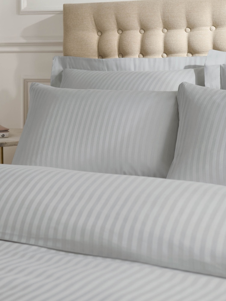 Catherine Lansfield Grey Satin Stripe Duvet Cover and Pillowcase Set - Image 2 of 3
