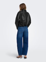 ONLY Black Faux Leather Bomber Jacket - Image 2 of 8
