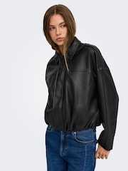 ONLY Black Faux Leather Bomber Jacket - Image 3 of 8