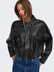 ONLY Black Faux Leather Bomber Jacket - Image 4 of 8