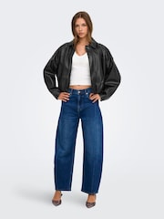 ONLY Black Faux Leather Bomber Jacket - Image 5 of 8
