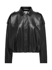 ONLY Black Faux Leather Bomber Jacket - Image 6 of 8