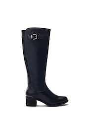 Moda in Pelle Blue Sansho Block Heel Long Riding Boots With Trim - Image 2 of 4