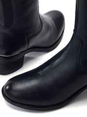 Moda in Pelle Blue Sansho Block Heel Long Riding Boots With Trim - Image 3 of 4