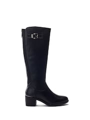 Moda in Pelle Black Sansho Block Heel Long Riding Boots With Trim - Image 1 of 4