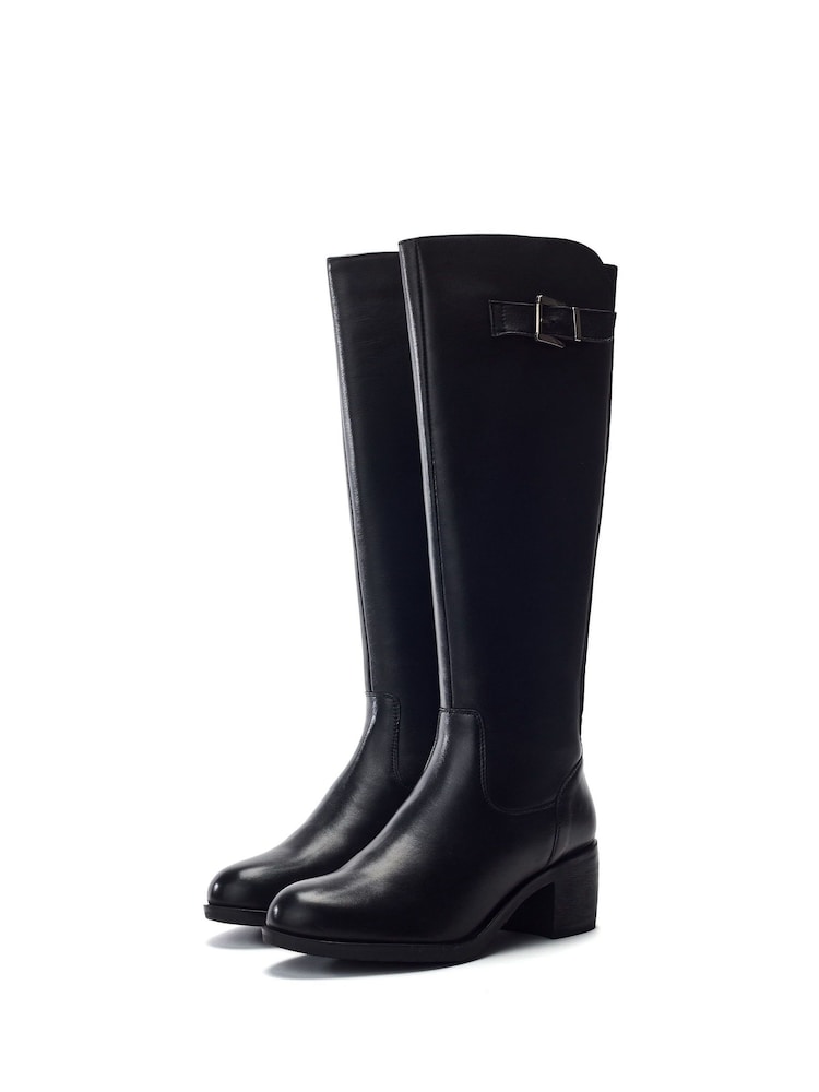 Moda in Pelle Black Sansho Block Heel Long Riding Boots With Trim - Image 2 of 4 Moda in Pelle Black Sansho Block Heel Long Riding Boots With Trim - Image 2 of 4