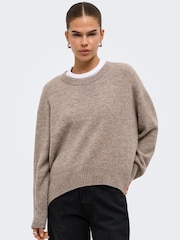 ONLY Natural Round Neck High Low Hem Loose Fit Jumper - Image 1 of 6