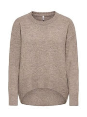 ONLY Natural Round Neck High Low Hem Loose Fit Jumper - Image 5 of 6