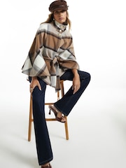 River Island Cream Check Funnel Neck Belted Cape Coat - Image 1 of 4