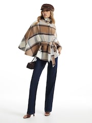 River Island Cream Check Funnel Neck Belted Cape Coat - Image 2 of 4