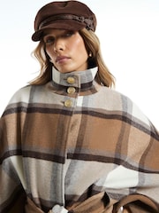 River Island Cream Check Funnel Neck Belted Cape Coat - Image 3 of 4