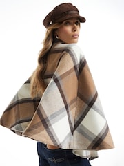 River Island Cream Check Funnel Neck Belted Cape Coat - Image 4 of 4