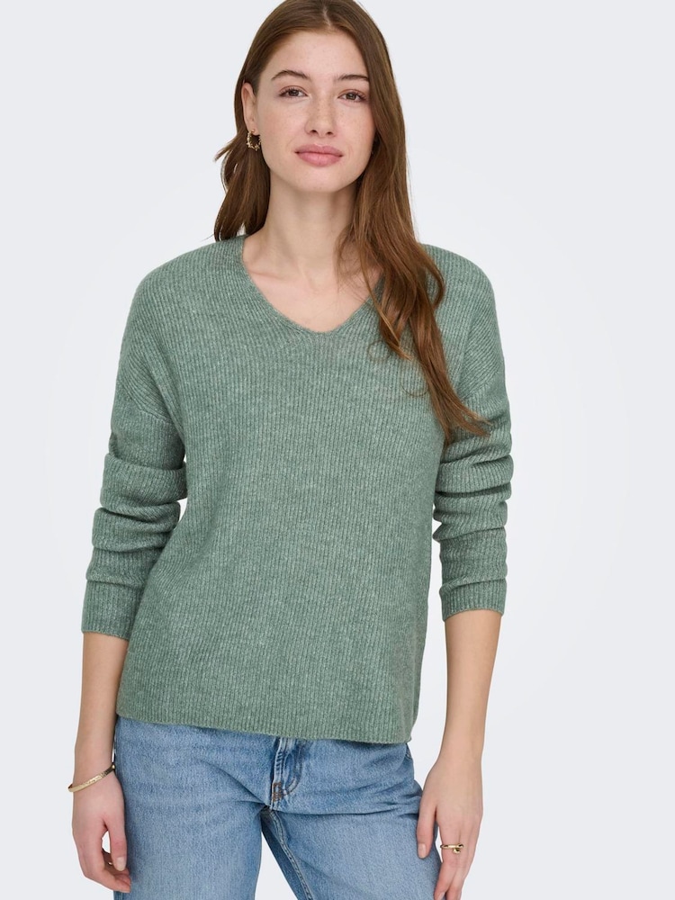 ONLY Light Green Cosy V-Neck Pullover Knit Jumpers - Image 1 of 7 ONLY Light Green Cosy V-Neck Pullover Knit Jumpers - Image 1 of 7