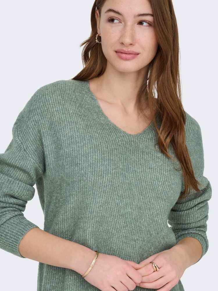 ONLY Light Green Cosy V-Neck Pullover Knit Jumpers - Image 2 of 7 ONLY Light Green Cosy V-Neck Pullover Knit Jumpers - Image 2 of 7