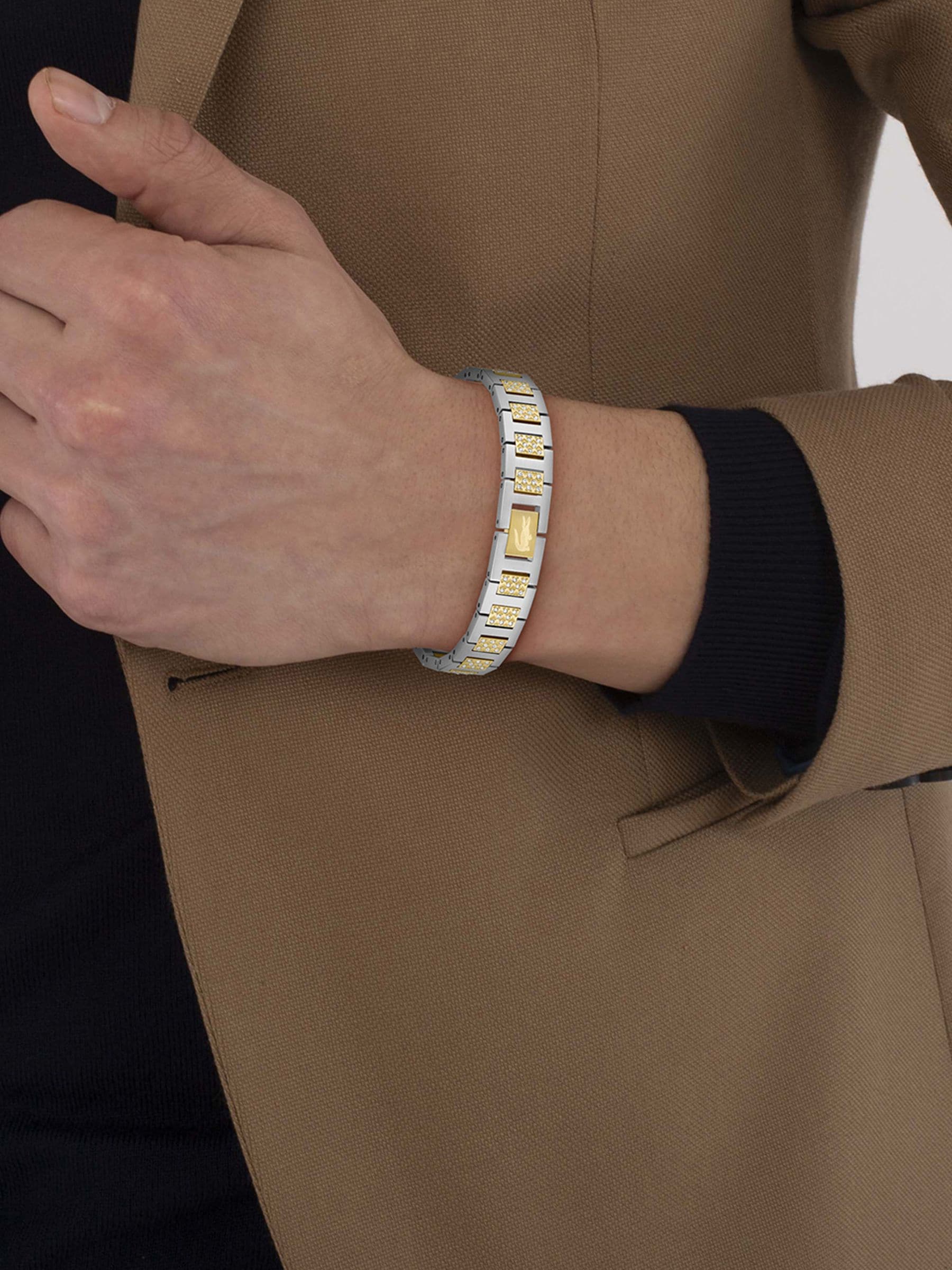 Lacoste Men's Silver Metropole Two Tone Gold Ip And Stainless Steel Crystal Bracelet